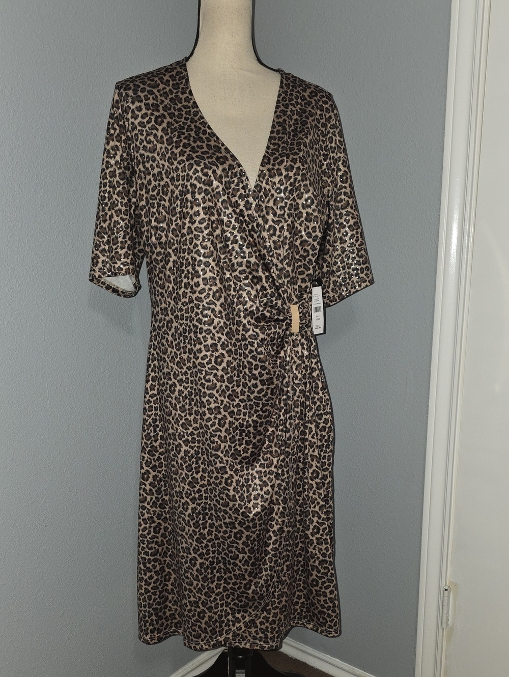 Leopard-Print Wrap Dress in Brown — Elegant Rusched Waist Style Sz 16W